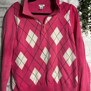 Pink Argyle Golf Quarter-Zip Sweater
